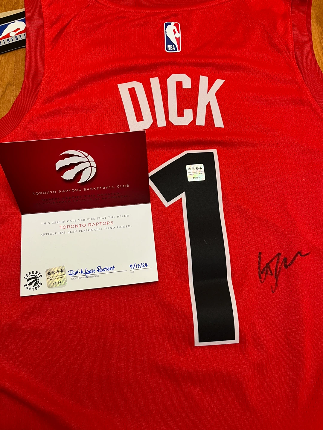 Gradey Dick Autographed Toronto Raptors Red Nike Jersey - photo 3