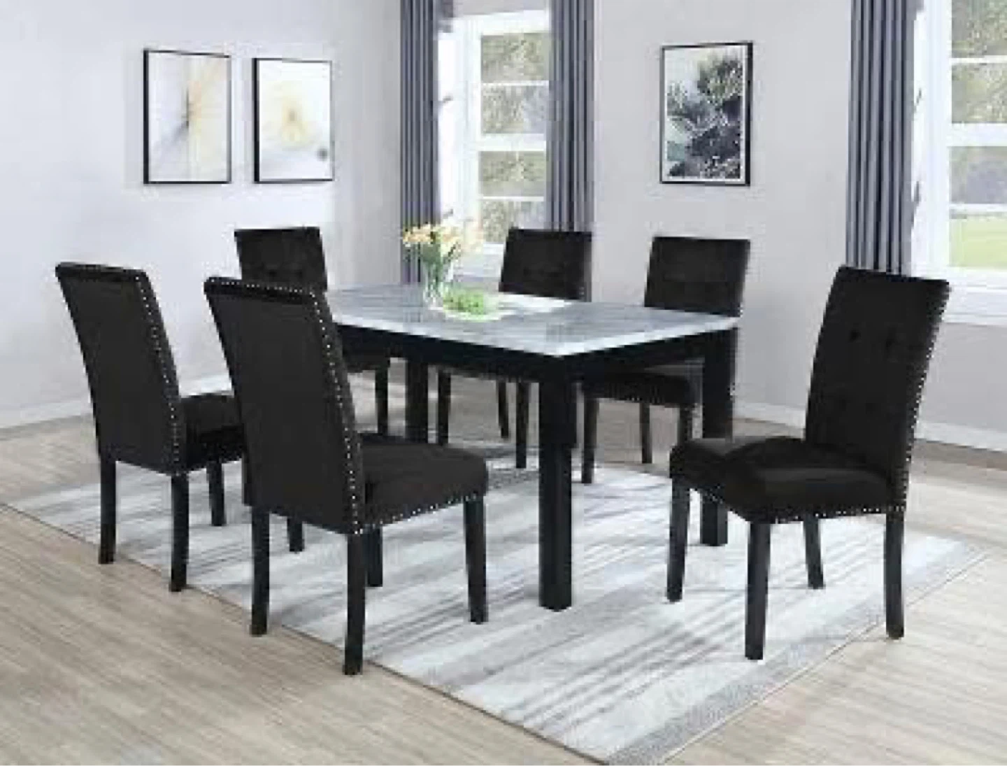 Black Upholstered Dining Chairs with Nailhead Trim (Set of 6)