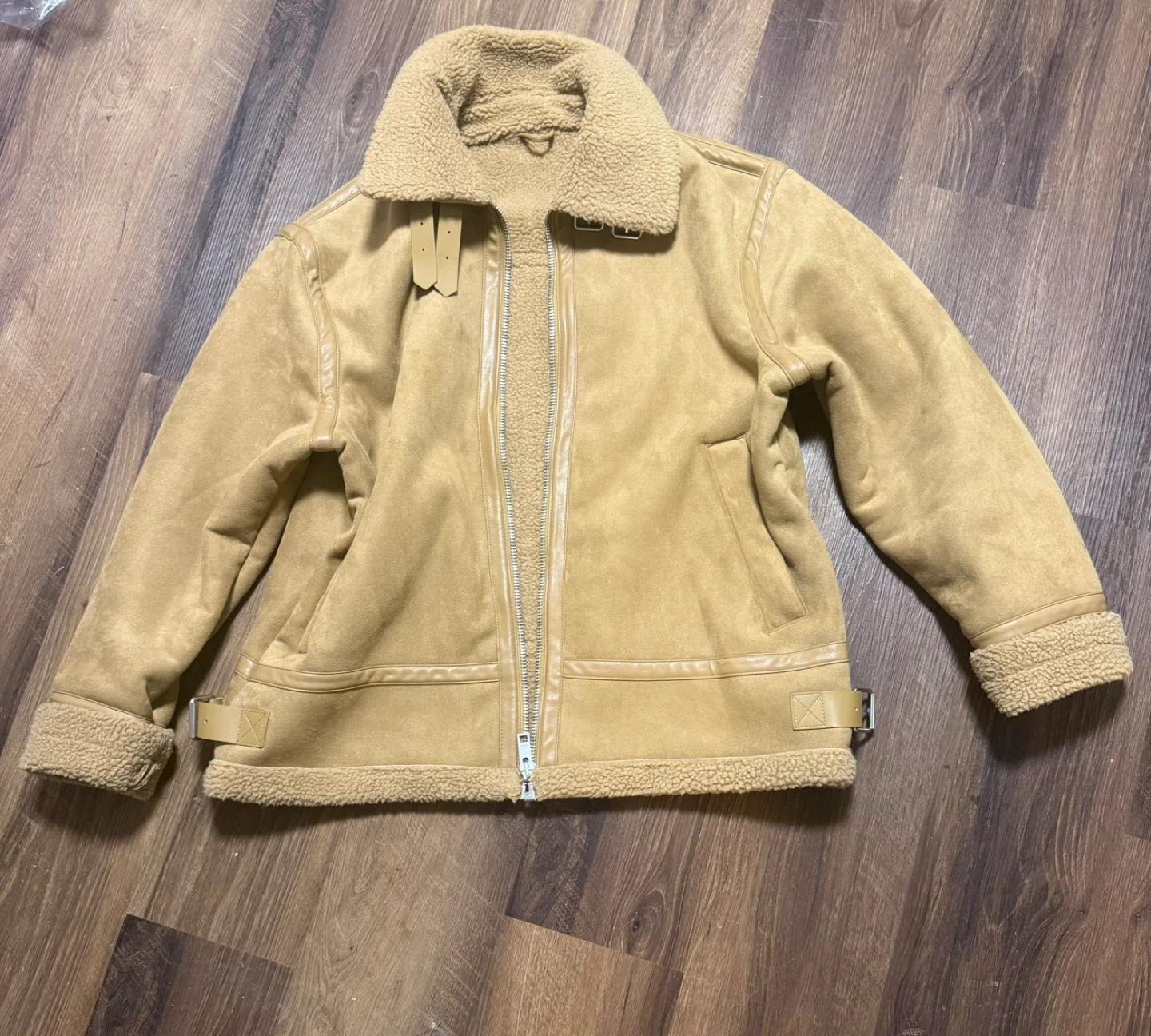 Tan Suede Aviator Jacket with Shearling Collar