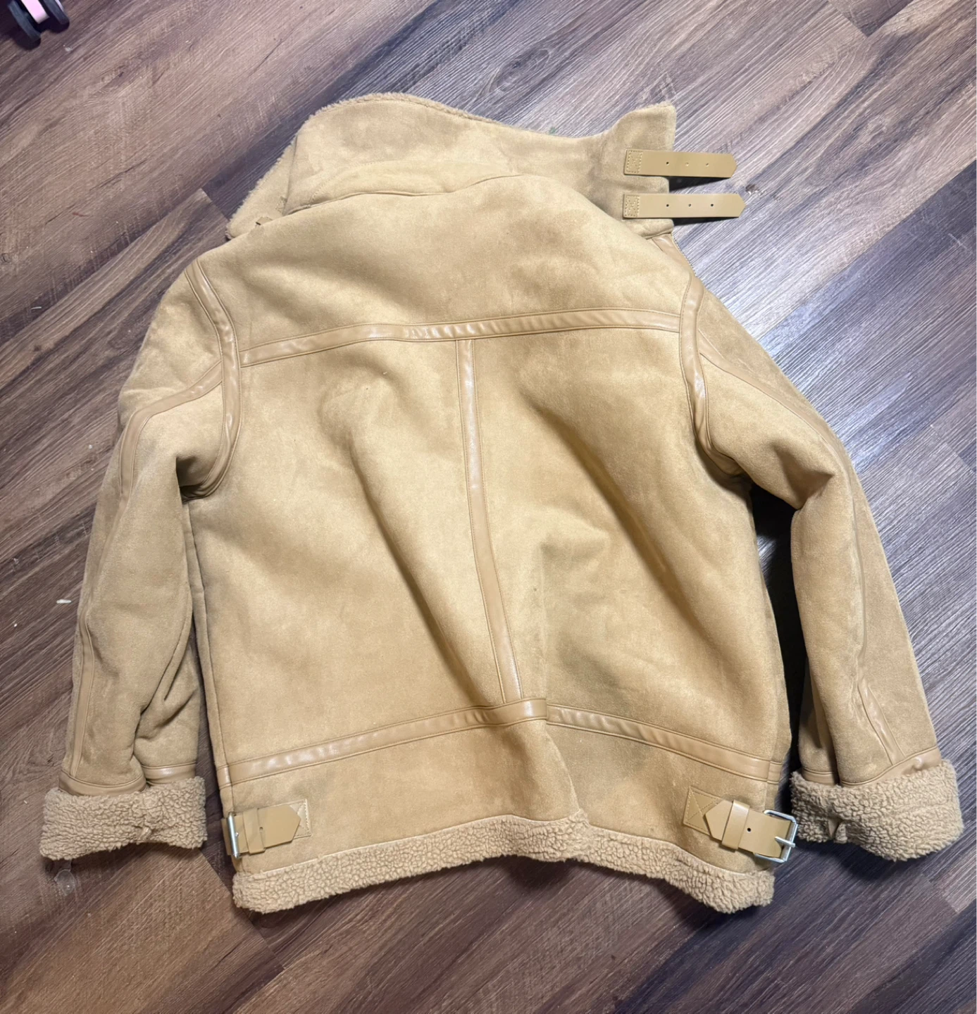 Tan Suede Aviator Jacket with Shearling Collar - photo 2