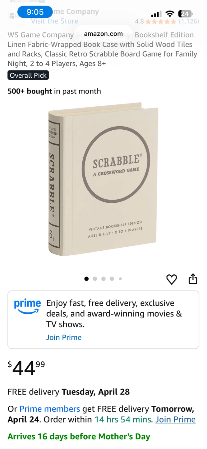 Scrabble Vintage Bookshelf Edition Board Game