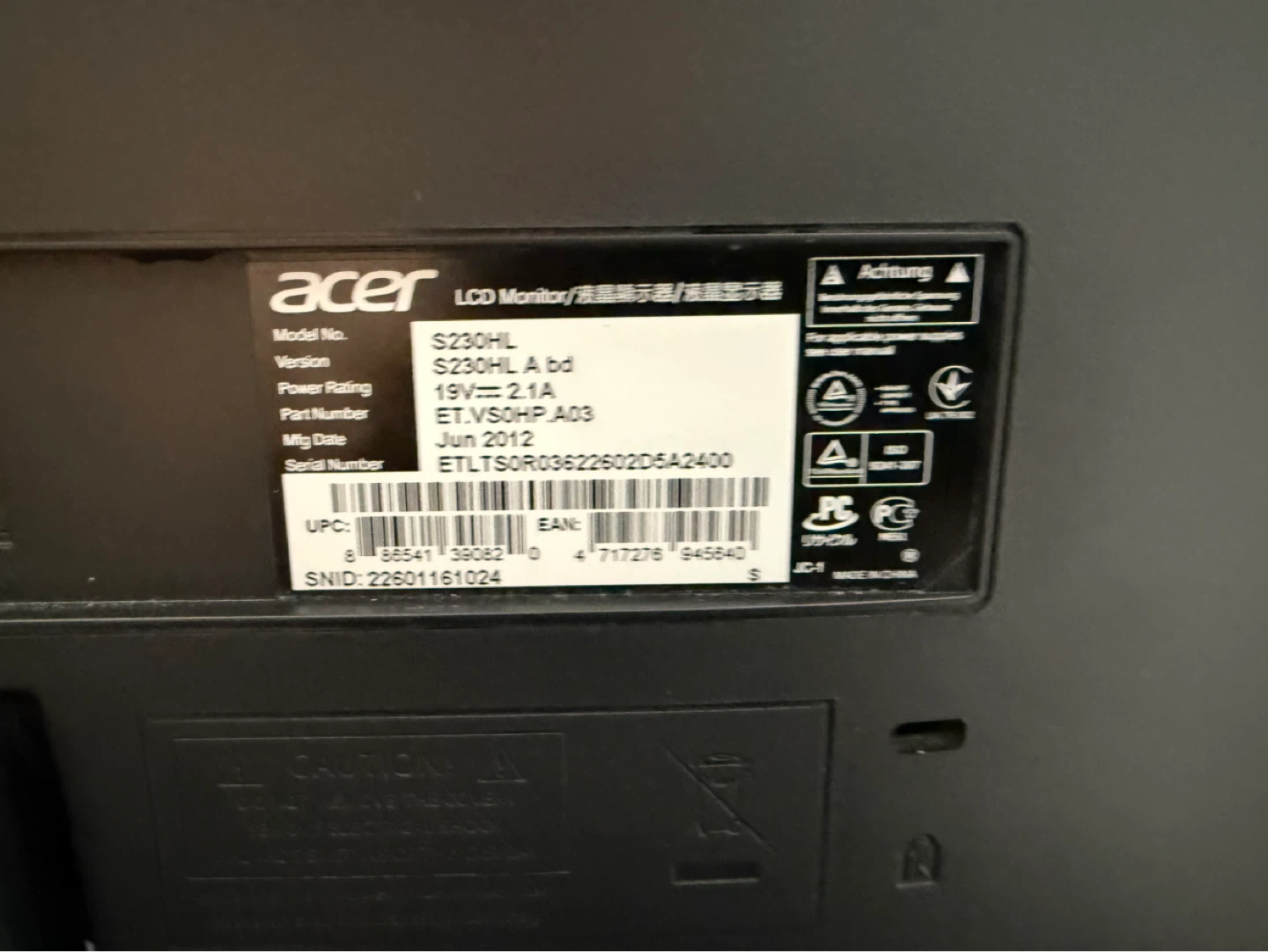 Acer S230HL A bd LCD Monitor - photo 3