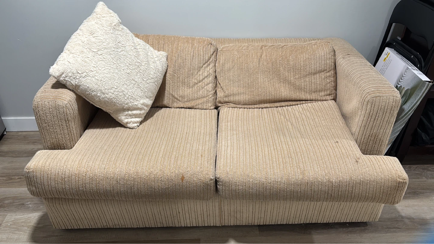 Beige Corduroy Loveseat Sofa