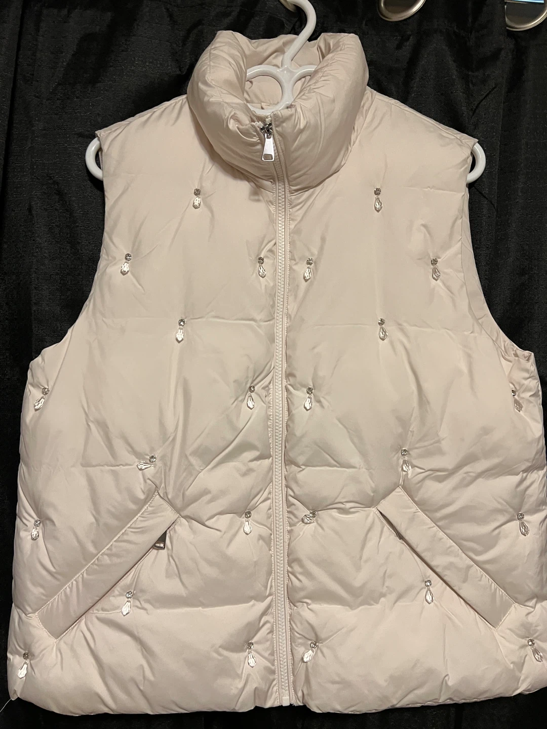 Melanie Lyne Puffer Vest with Rhinestones - Cream, Size M