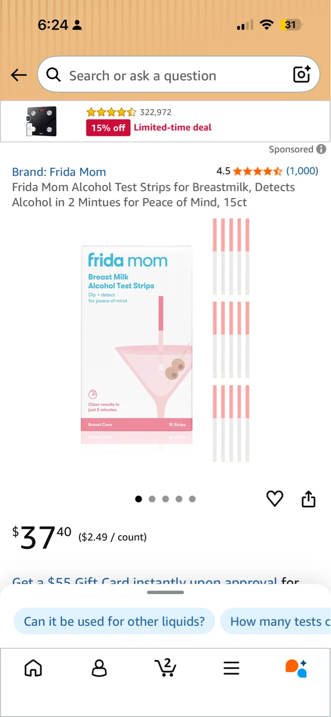 Brand New Frida Mom Breast Milk Alcohol Test Strips, 15ct - photo 3