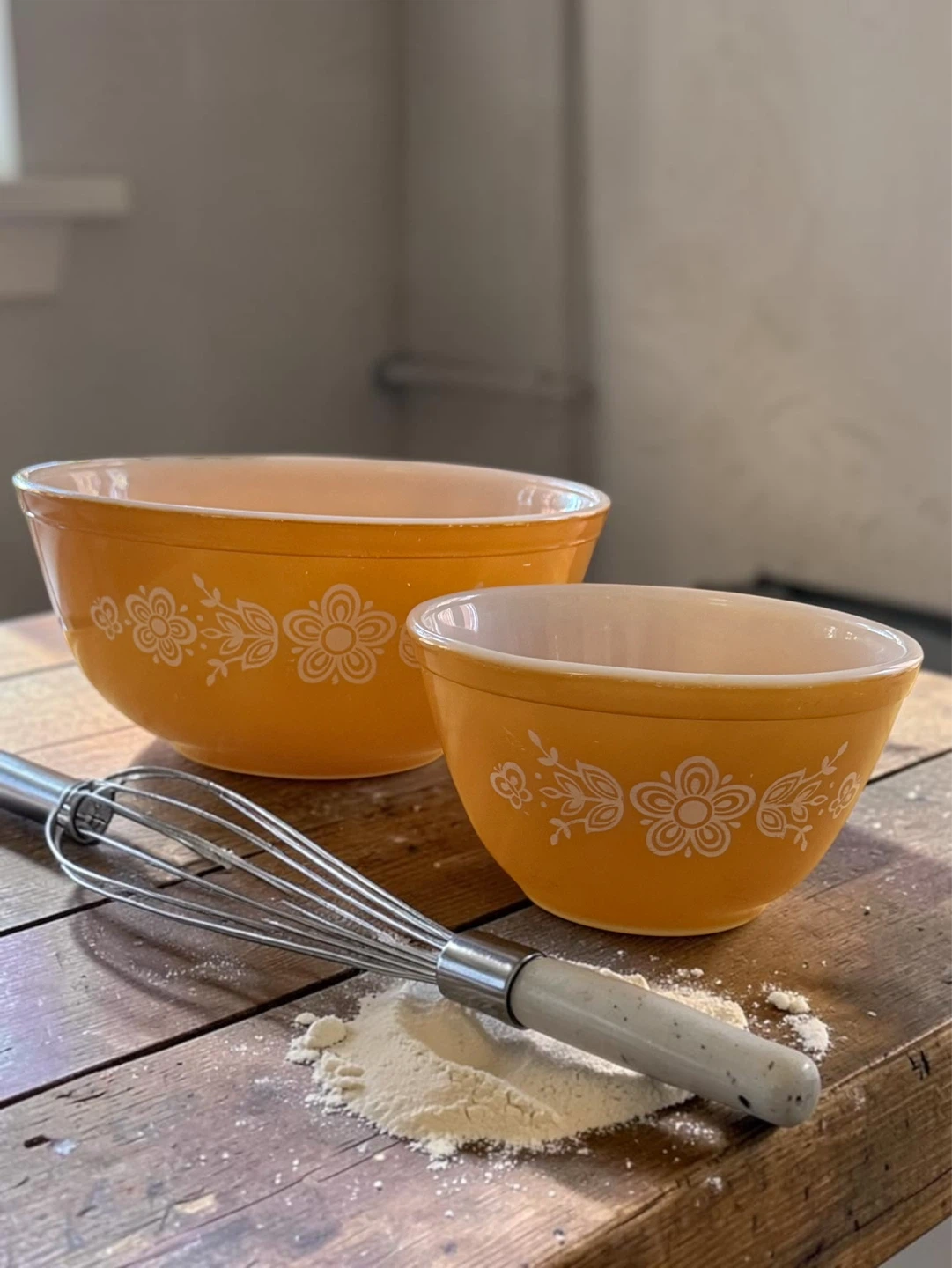 Vintage Pyrex Mixing Bowls Butterfly Gold 1970s Set of 2