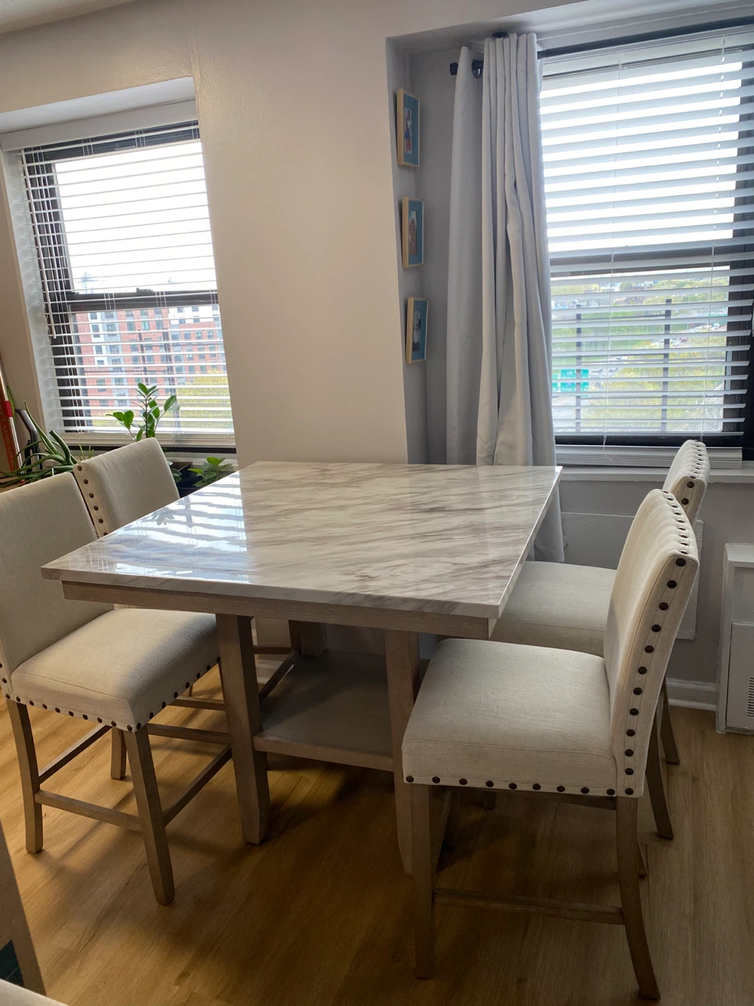 Marble Top Counter Height Table with 4 Chairs