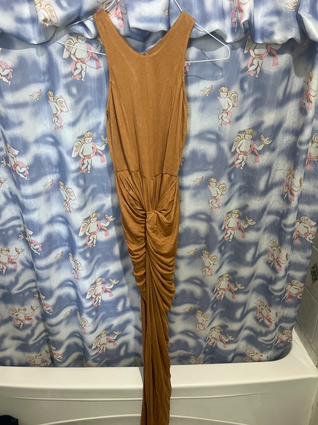 Sleeveless Ruched Maxi Dress - Brown