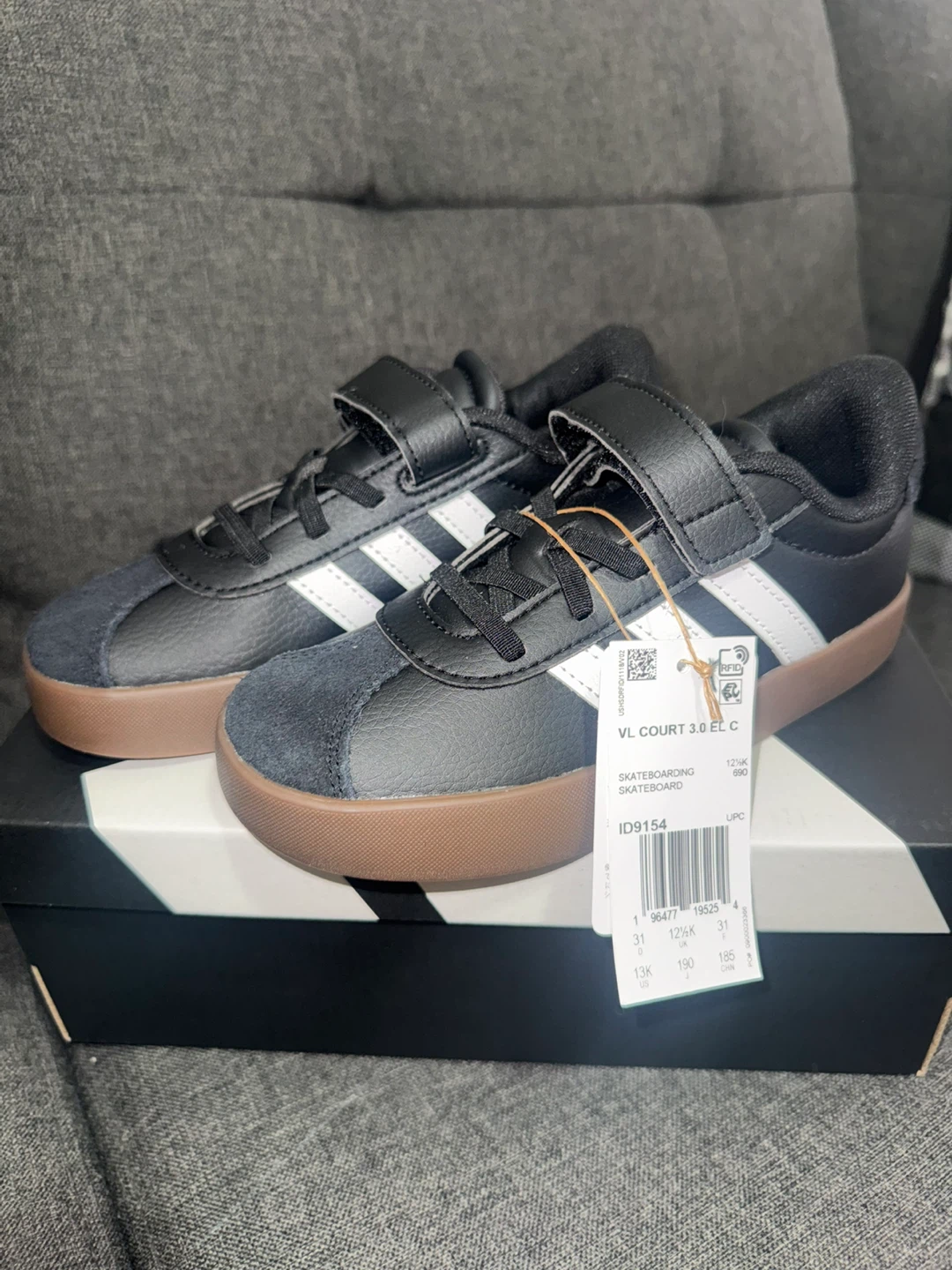 Adidas VL Court 3.0 EL C Kids Shoes Black White Gum Size 13K - photo 5