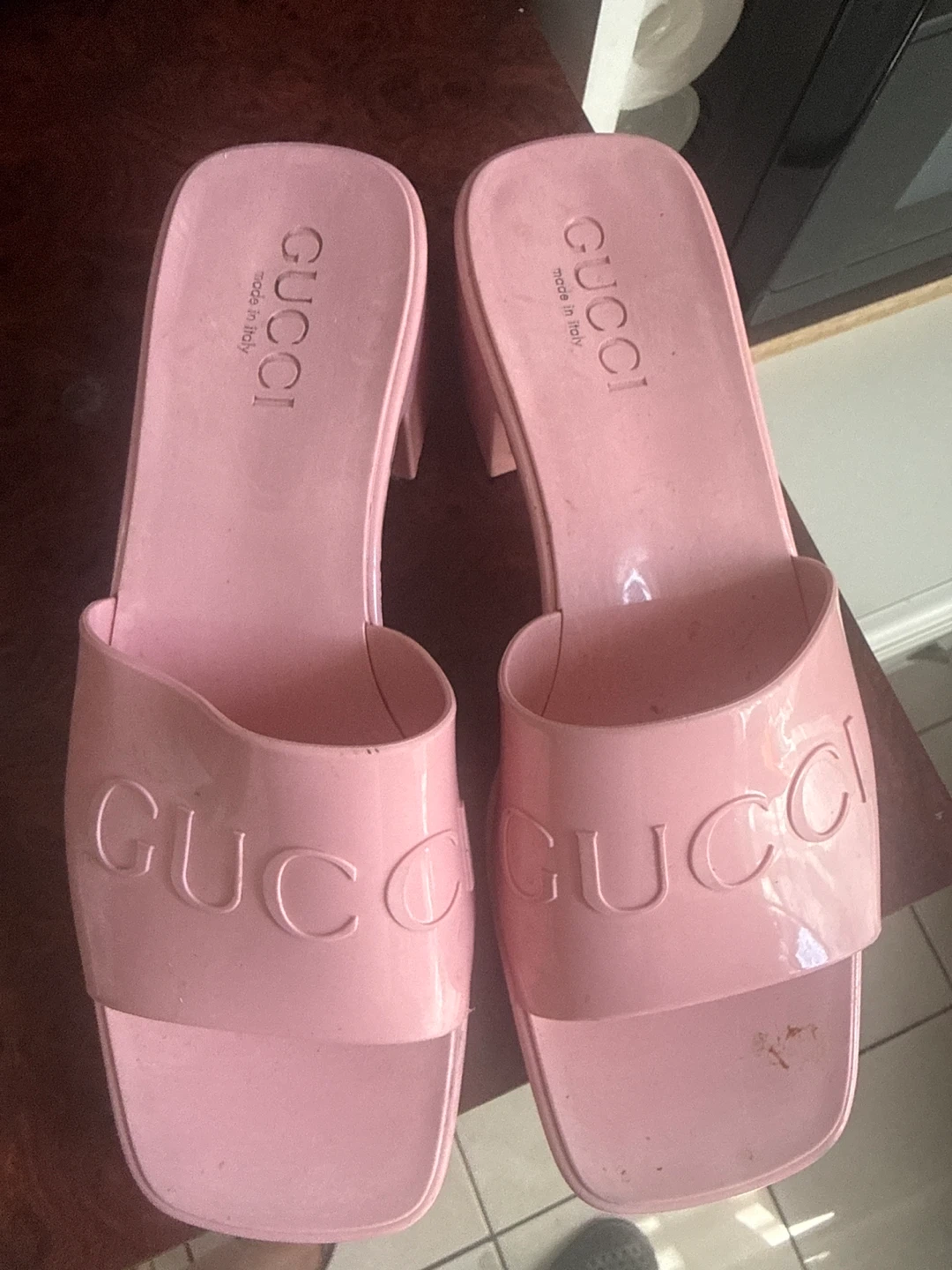 Gucci Pink Rubber Slide Sandals