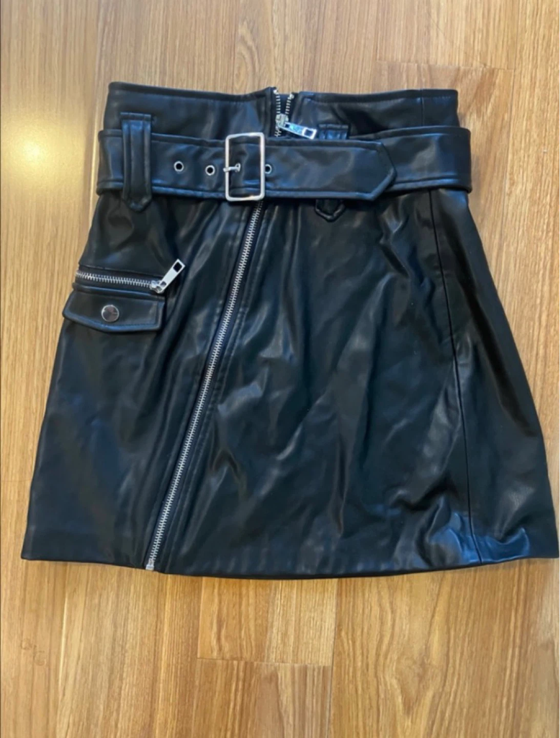 Zara black faux leather mini skirt