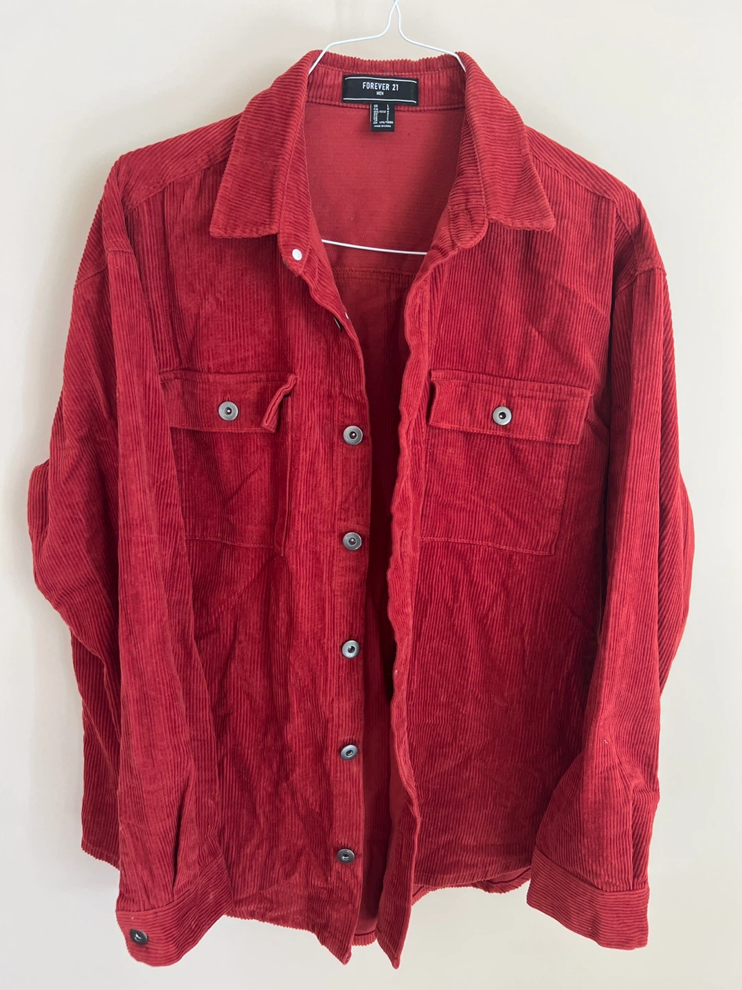 Forever 21 Men's Red Corduroy Button-Up Shirt Jacket - Size L