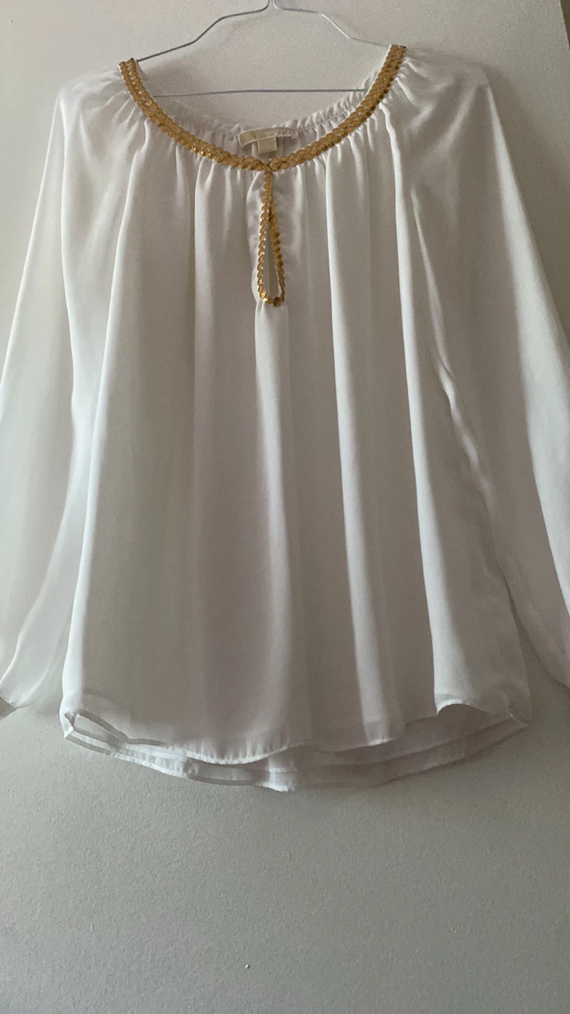 Michael Kors White Blouse with Gold Sequins - Size L - photo 2