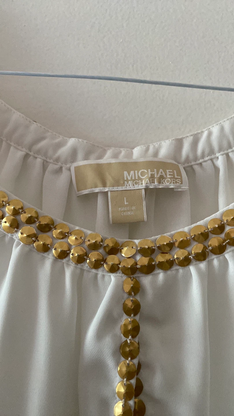 Michael Kors White Blouse with Gold Sequins - Size L - photo 4
