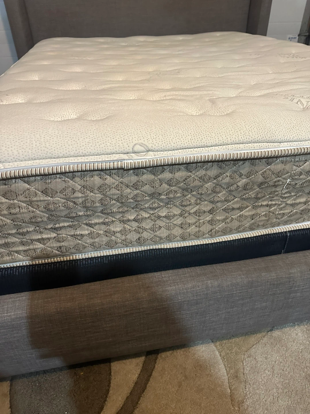 QUEEN SIZE GREY UPHOLSTERED BED FRAME + MATTRESS - photo 5