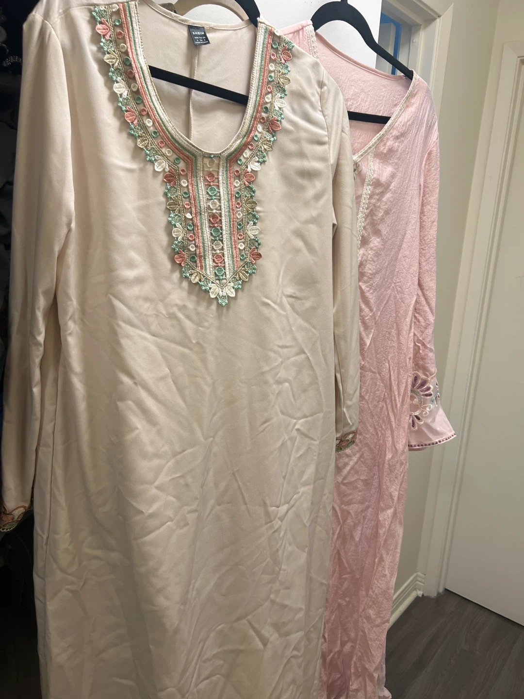 Shein Kaftan Dress - Beige and Pink Embroidered