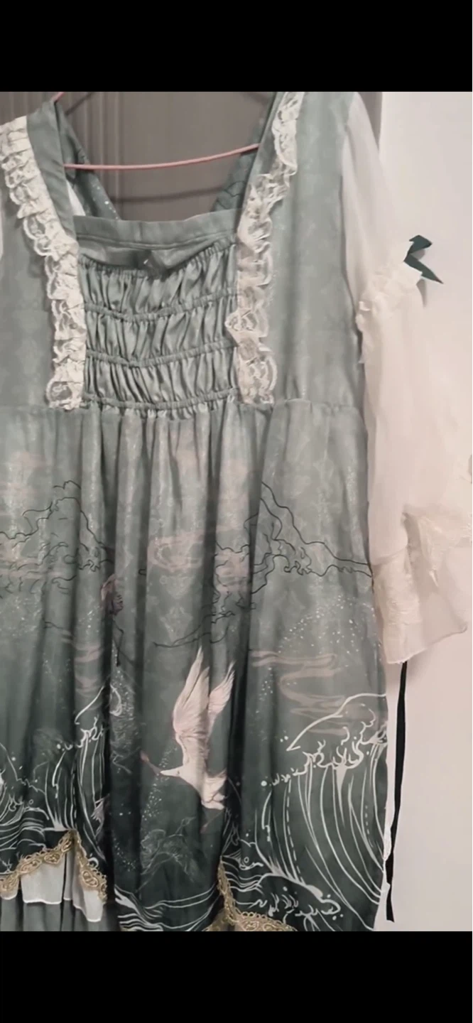 Lolita Crane and Wave Print Dress with Accessories - photo 5