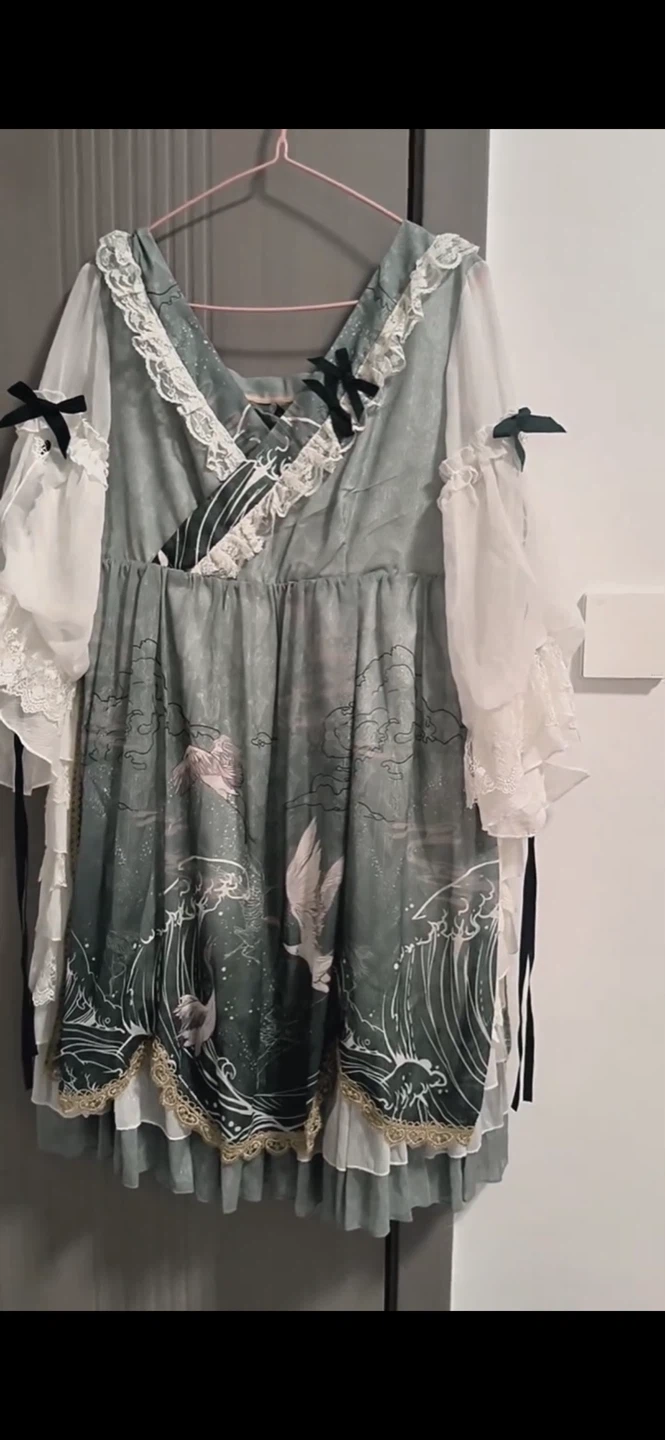 Lolita Crane and Wave Print Dress with Accessories - photo 2