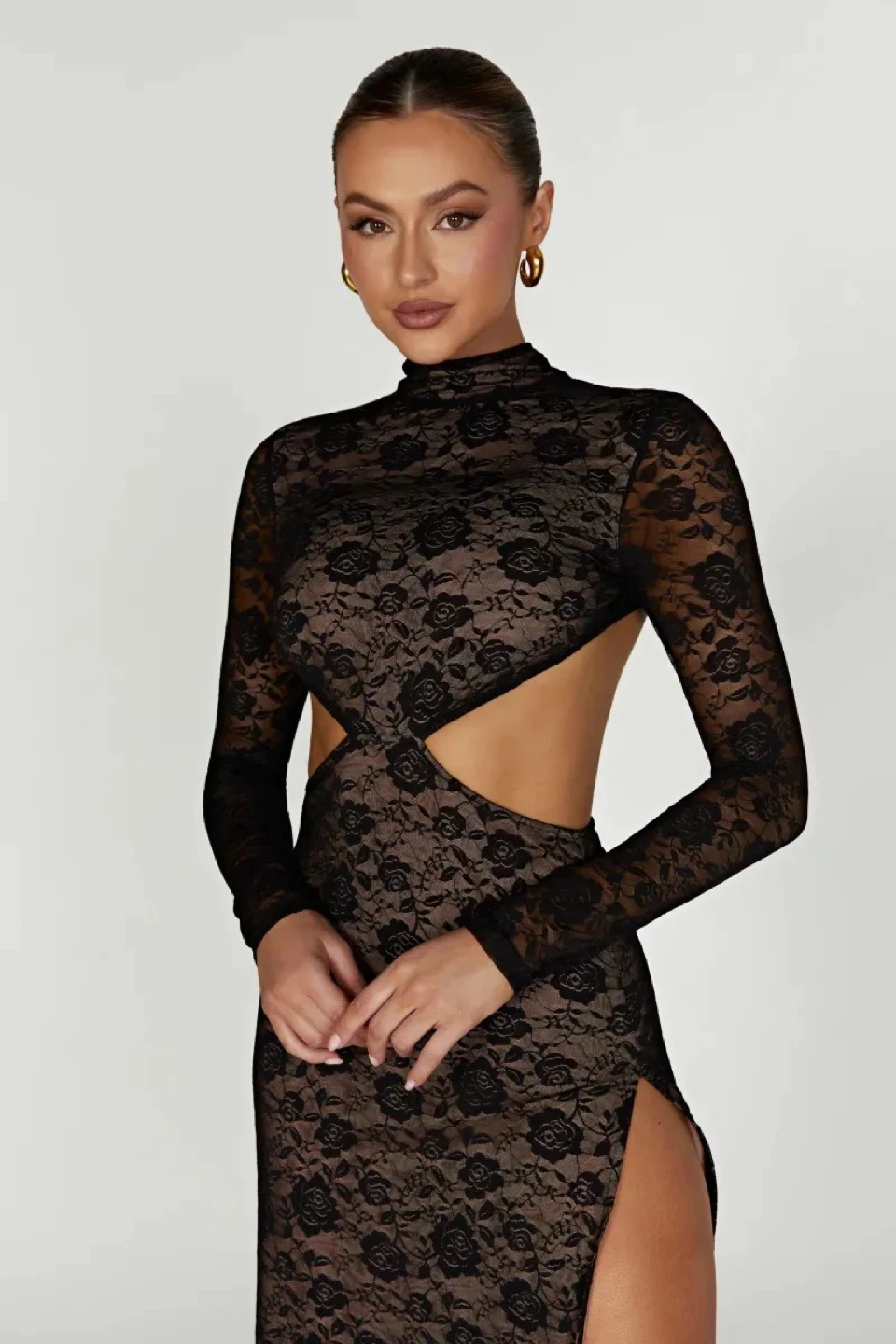 Meshki Callista Lace Long Sleeve Black Lace Cutout Maxi Dress - photo 4