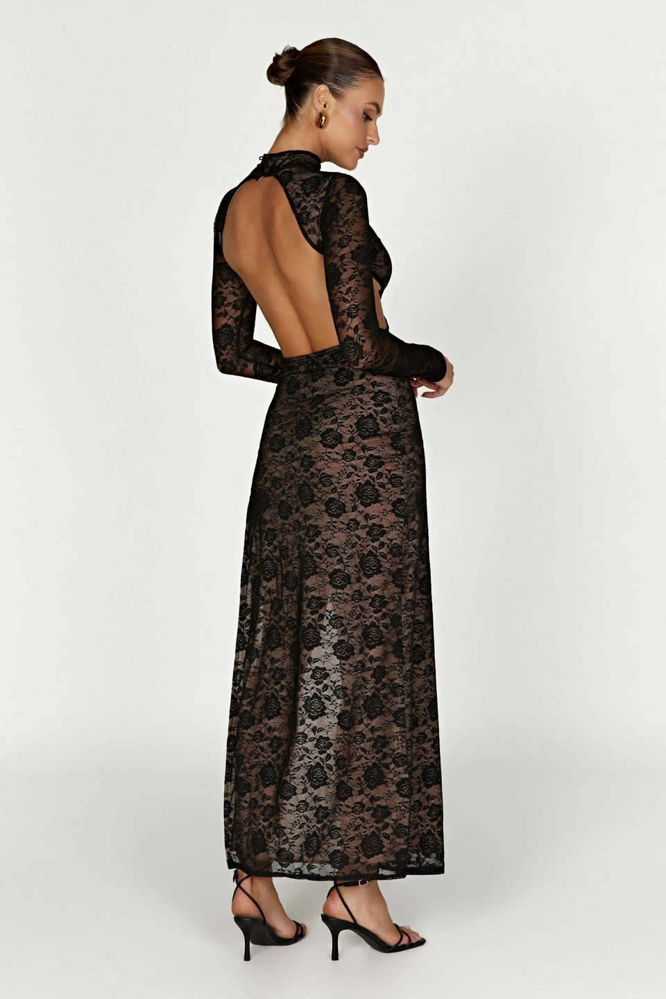 Meshki Callista Lace Long Sleeve Black Lace Cutout Maxi Dress - photo 3