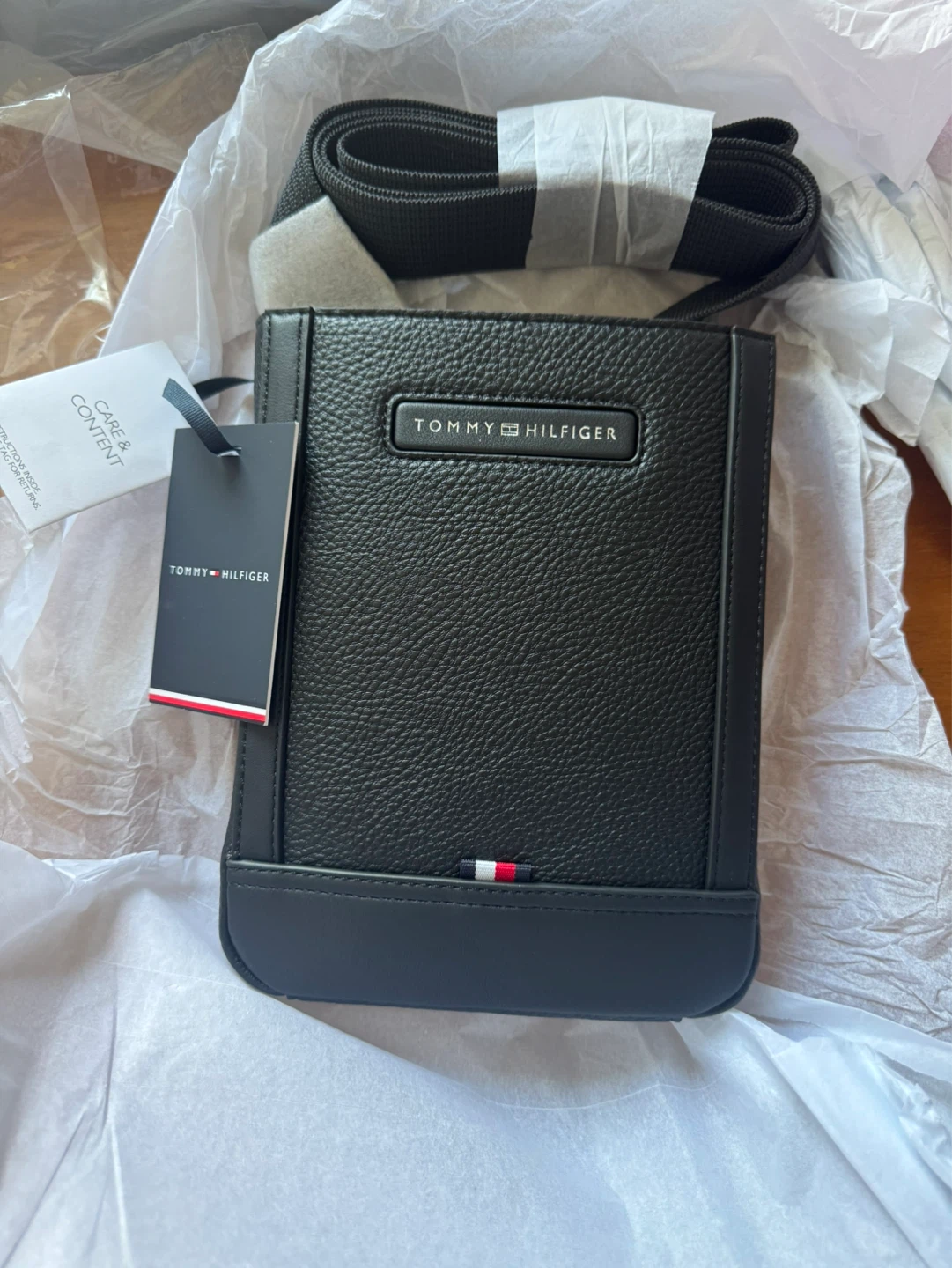 Tommy Hilfiger Black Pebbled Leather Crossbody Bag