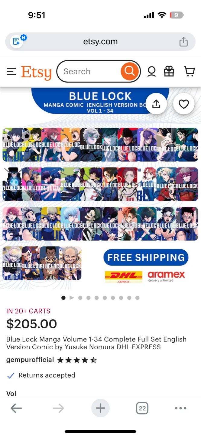 Blue Lock Manga Volume 18-34 set English