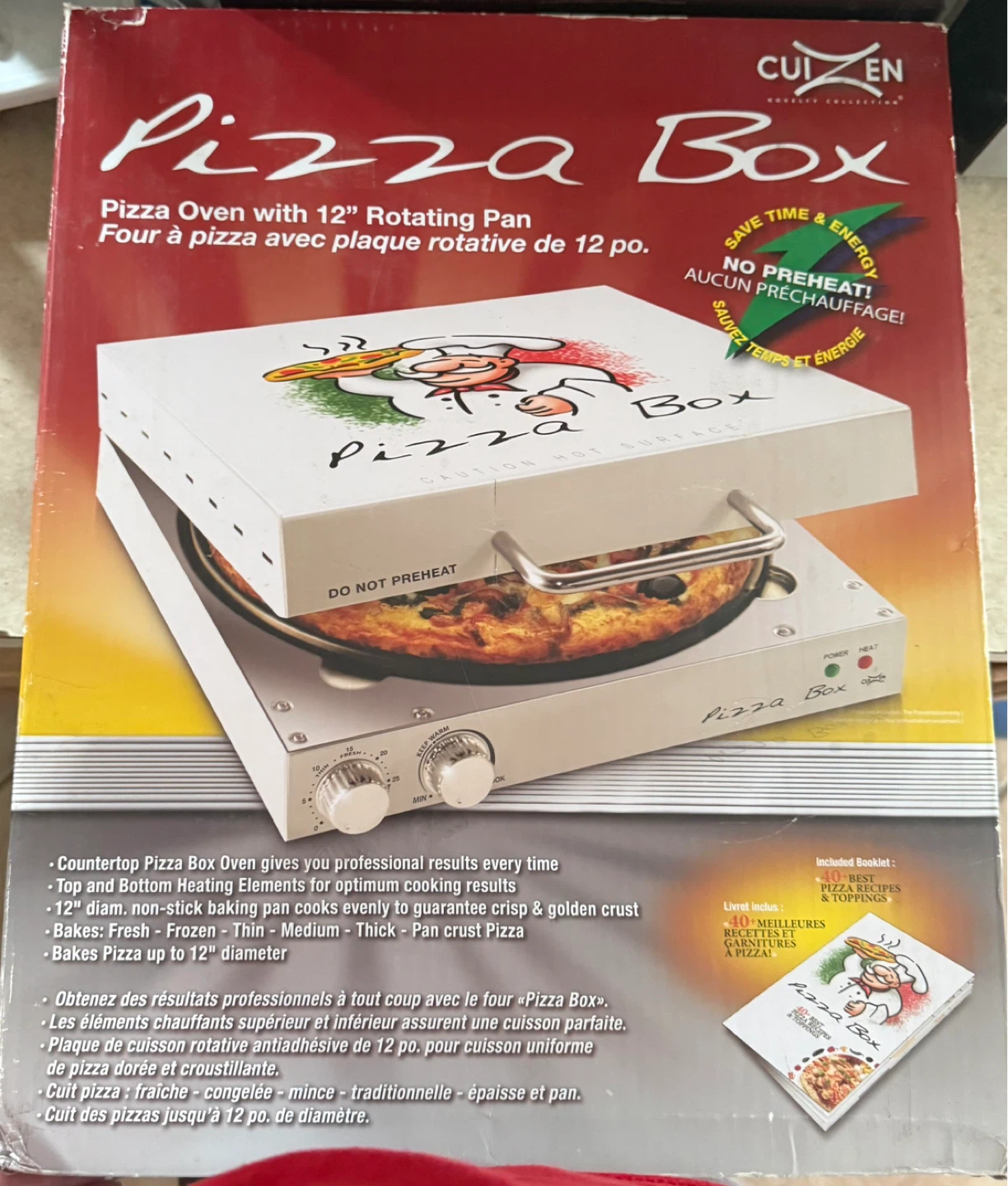 Cuisin Pizza Box Pizza Oven with 12" Rotating Pan