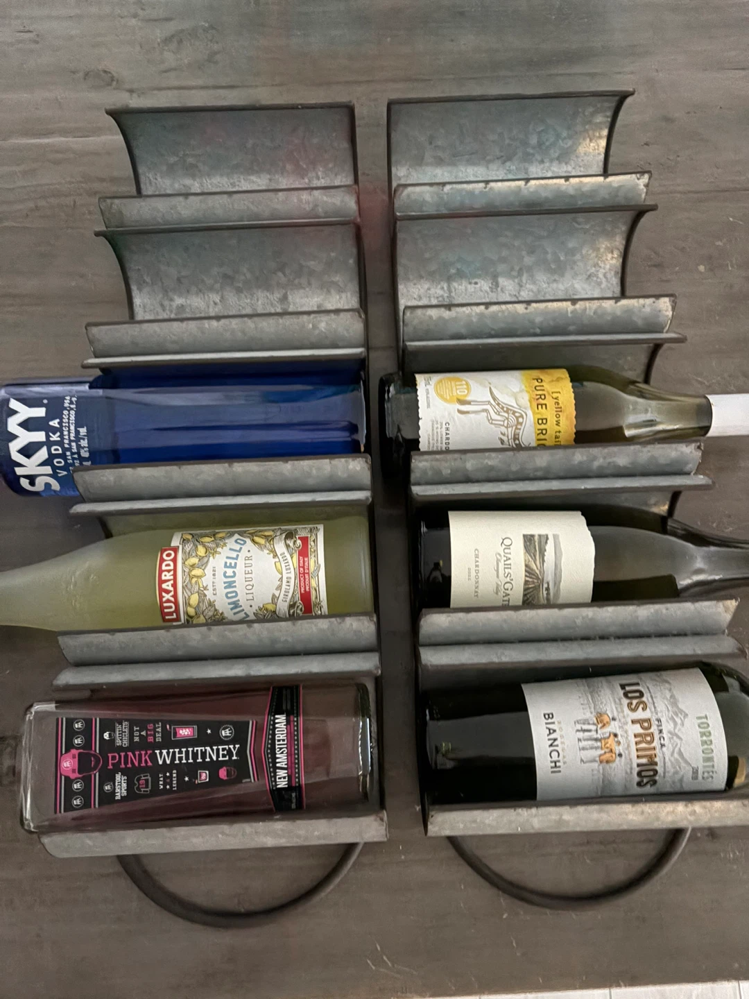 Galvanized Metal 4-Bottle Wine Rack Set - photo 2