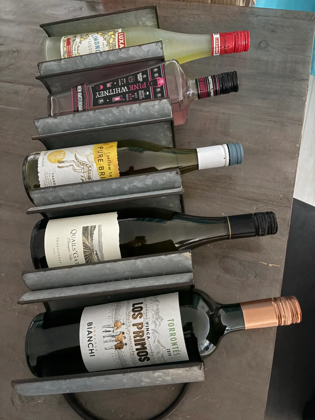 Galvanized Metal 4-Bottle Wine Rack Set