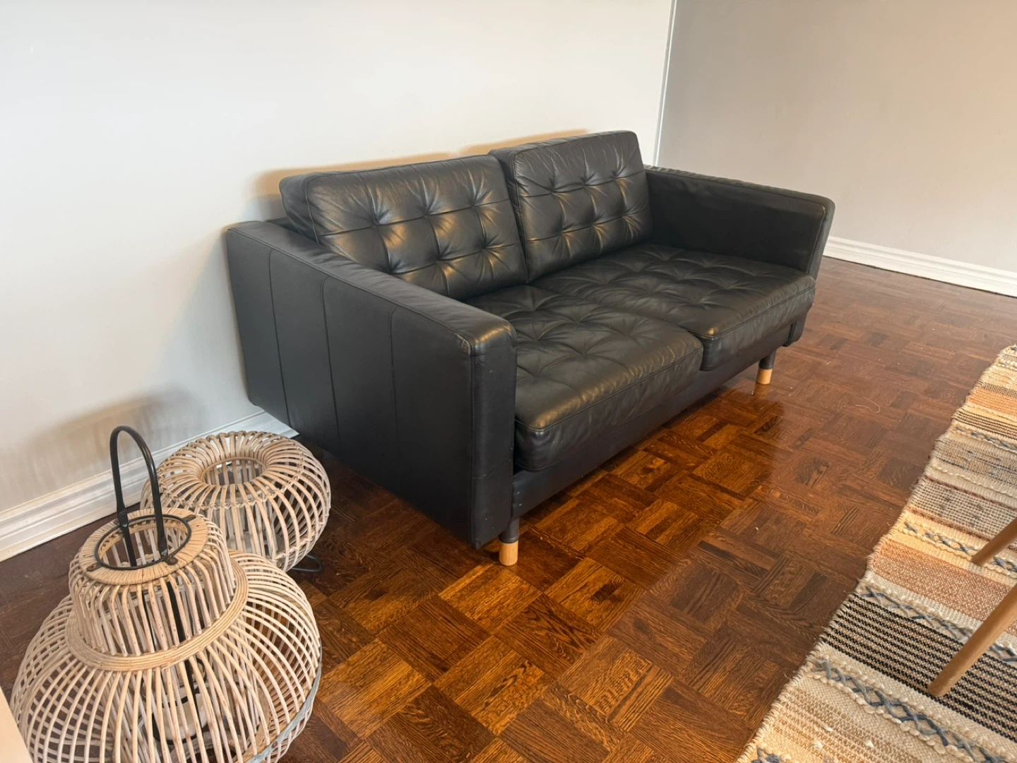 Black Leather IKEA Loveseat Sofa