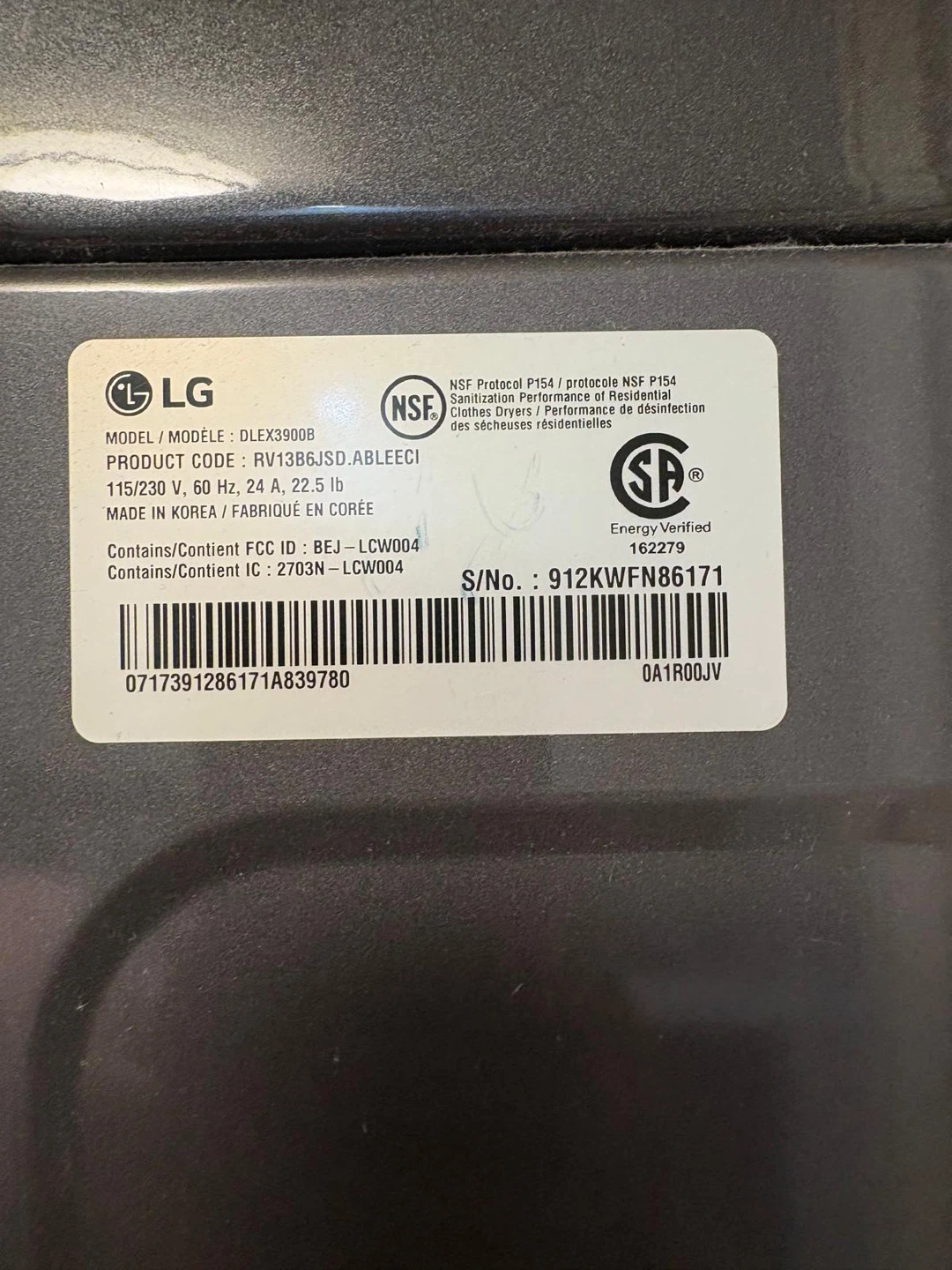 LG DLEX3900B Dryer - photo 2