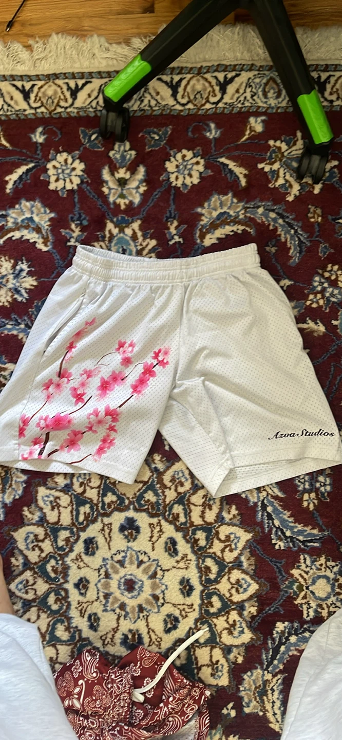 AZVA Studios White Cherry Blossom Mesh Shorts