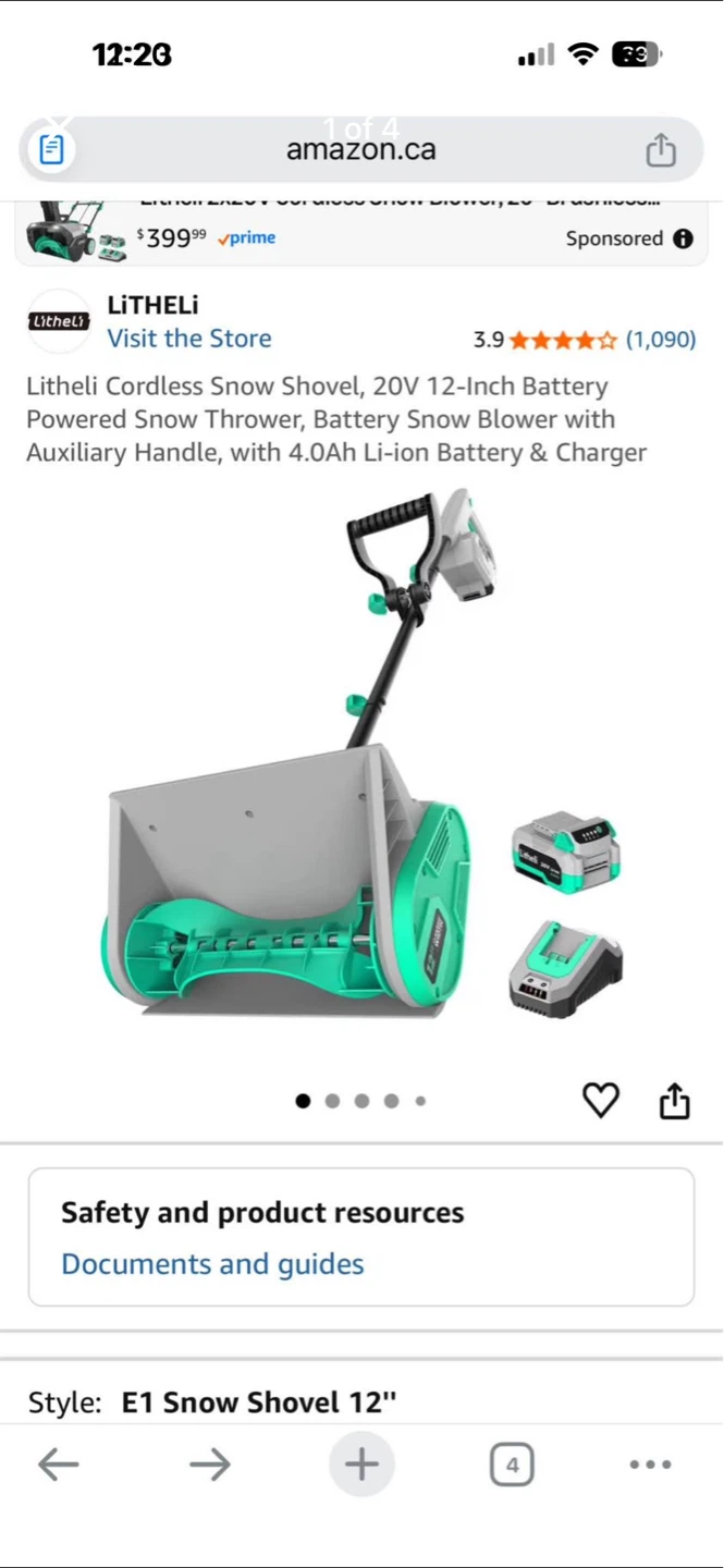 Litheli Cordless Snow Shovel 20V 12-inch Battery Snow Blower