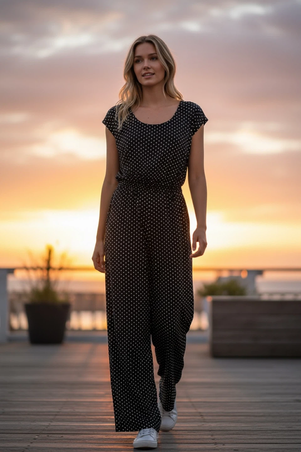 Black polka dot jumpsuit with wide legs - photo 2