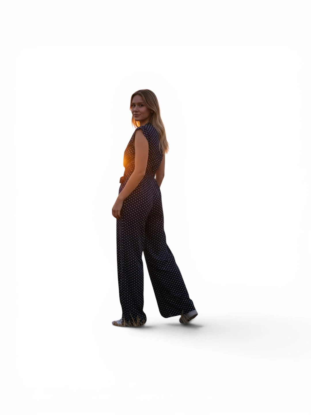 Black polka dot jumpsuit with wide legs - photo 3