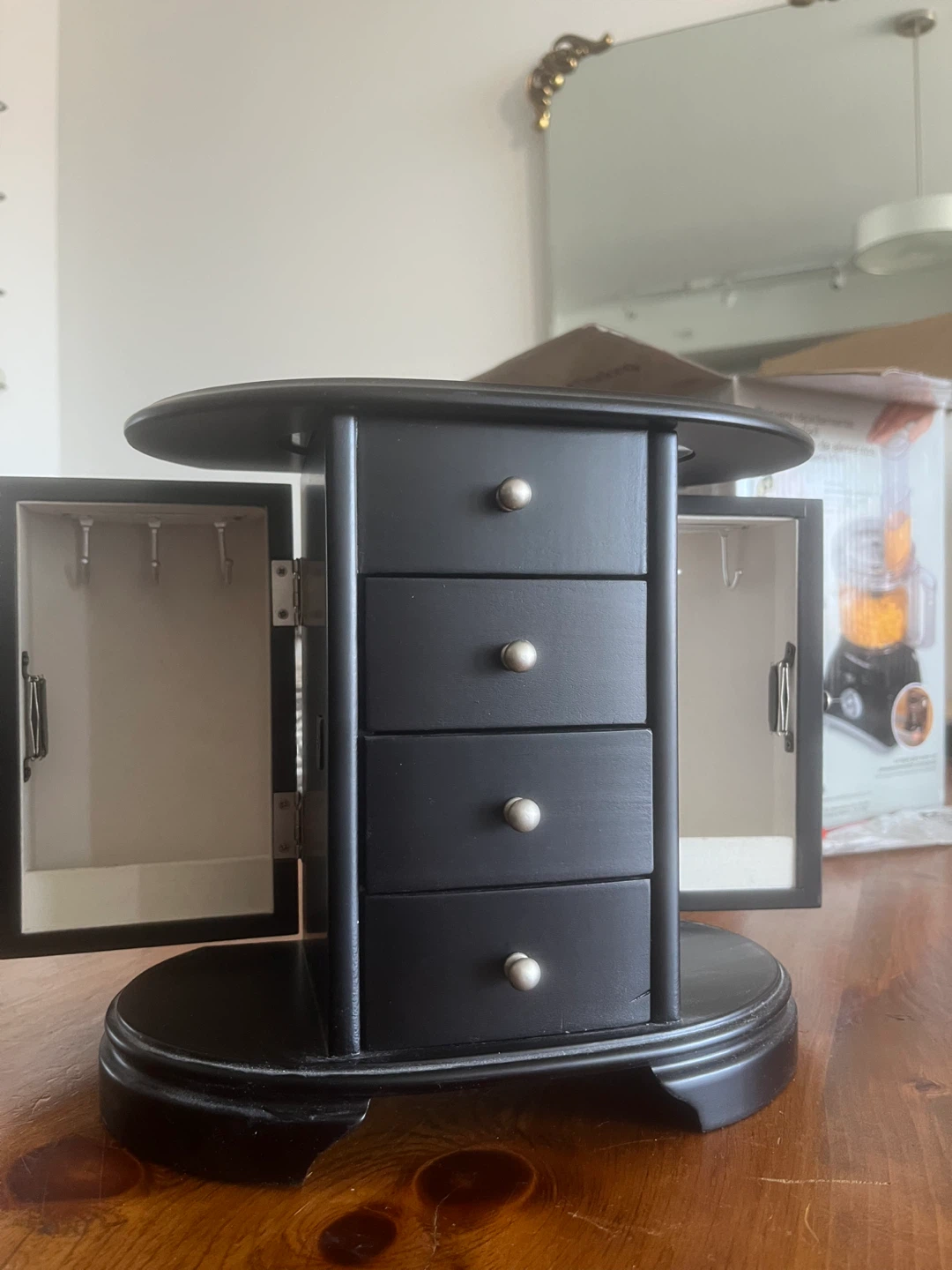 Black Wooden Jewellery Box with Mirror