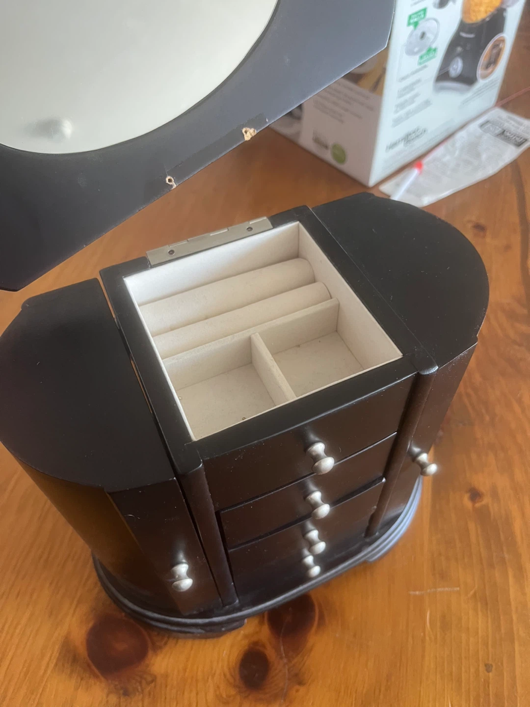 Black Wooden Jewellery Box with Mirror - photo 4
