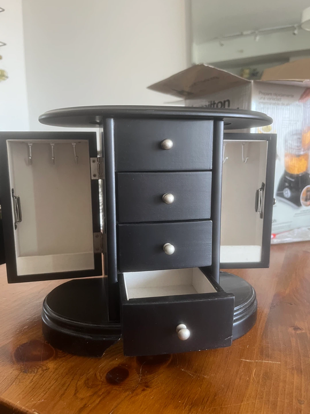 Black Wooden Jewellery Box with Mirror - photo 2