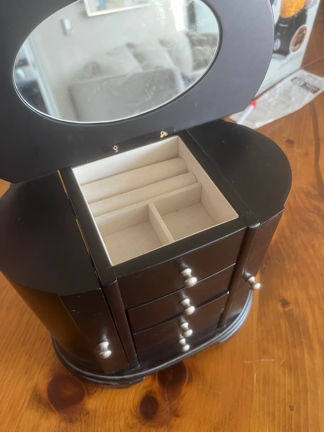 Black Wooden Jewellery Box with Mirror - photo 3