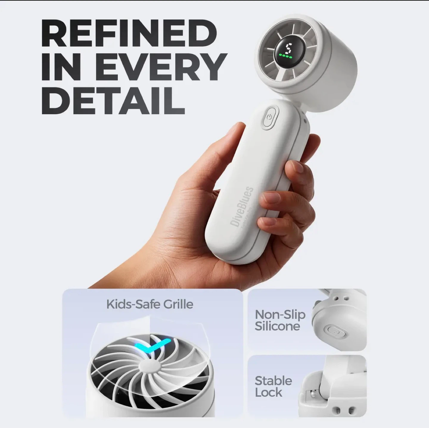 DiveBlues 3-in-1 Neck, Desk, Handheld Fan - White - photo 3