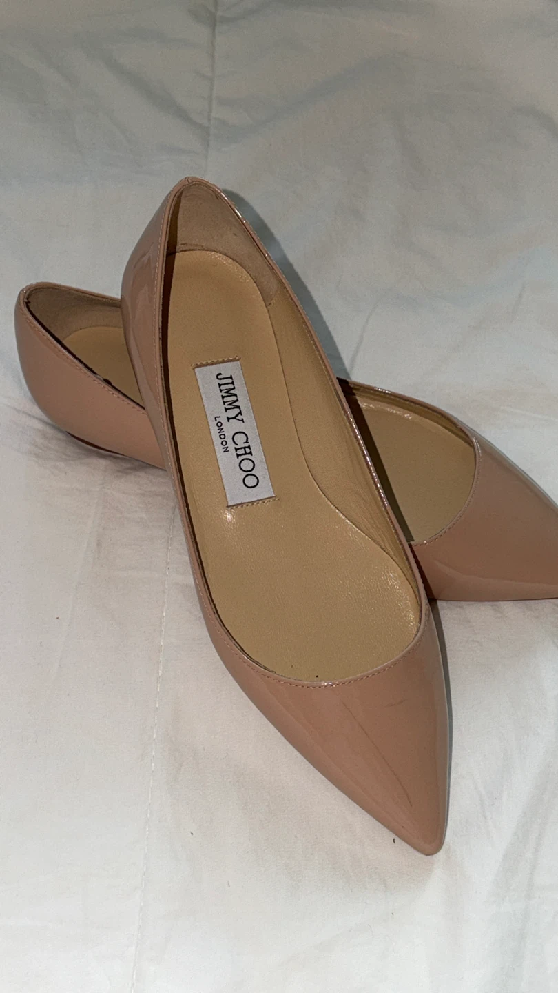 Jimmy Choo London Pink Patent Leather Pointed Toe Flats