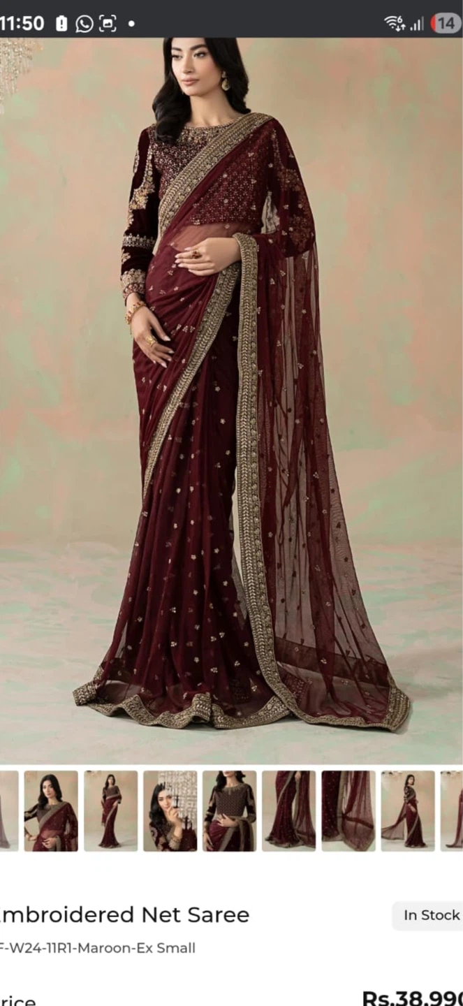 Maria B Maroon Velvet & Net Embroidered Formal