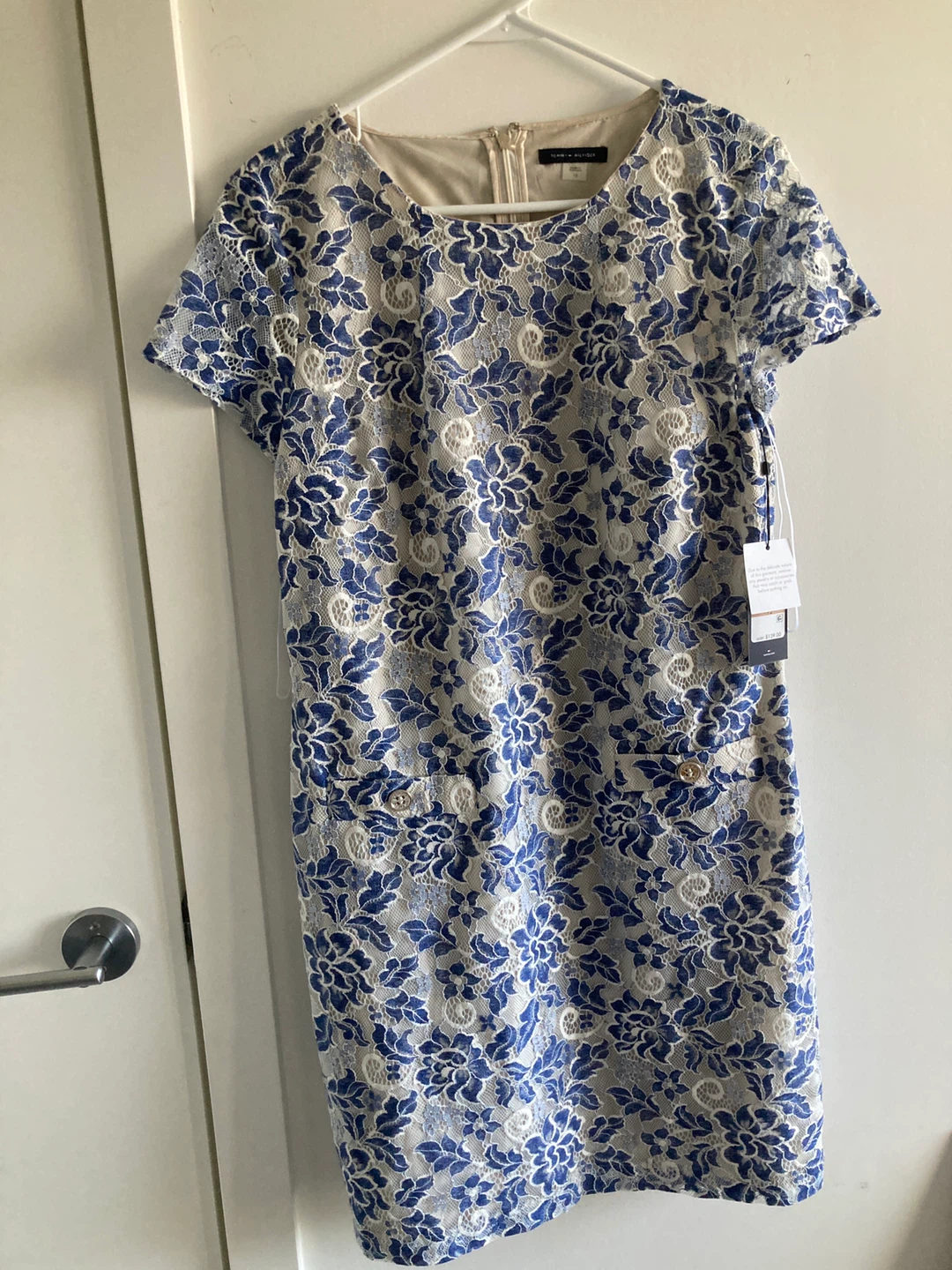 Tommy Hilfiger Blue and White Lace Dress Size 12