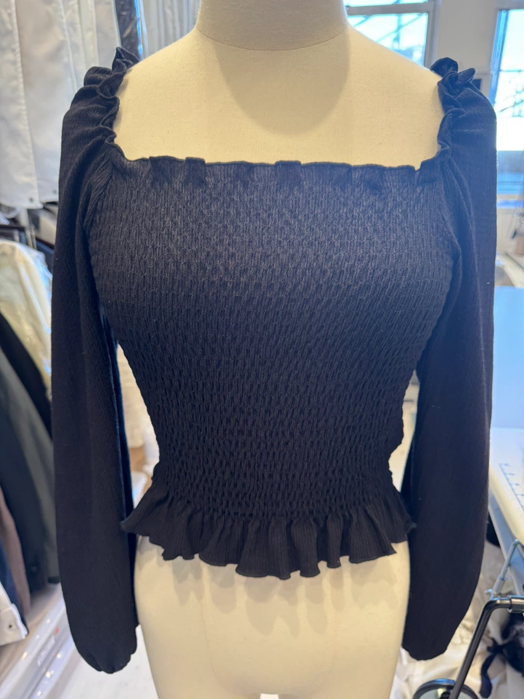 NEW LOOK Black Smocked Square Neck Top