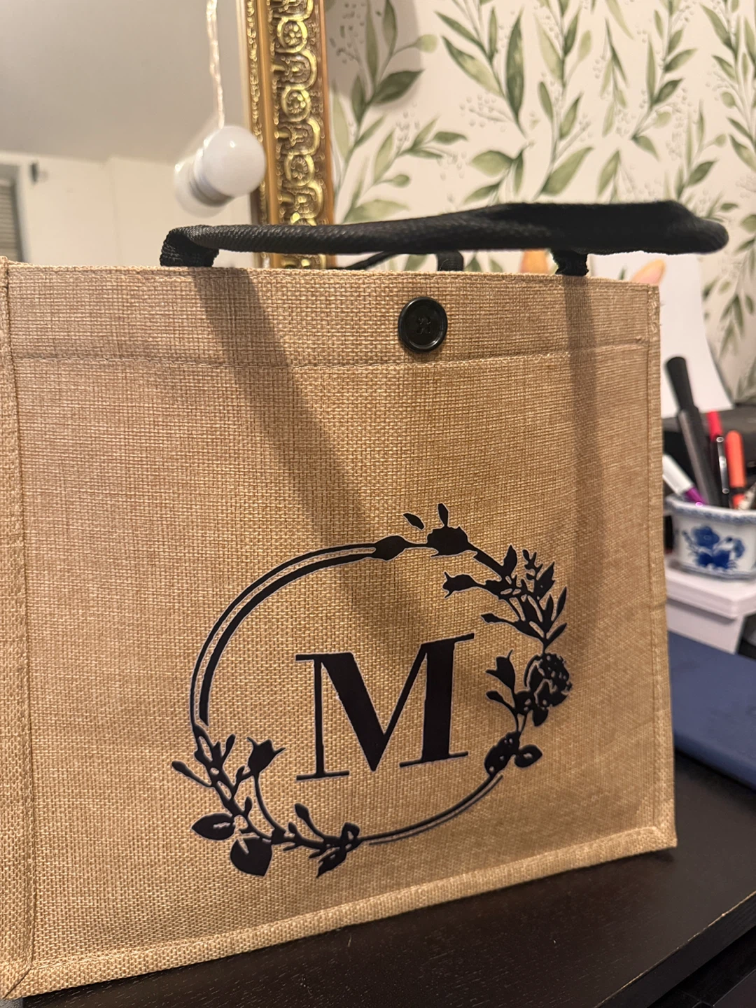 Monogrammed Jute Tote Bag