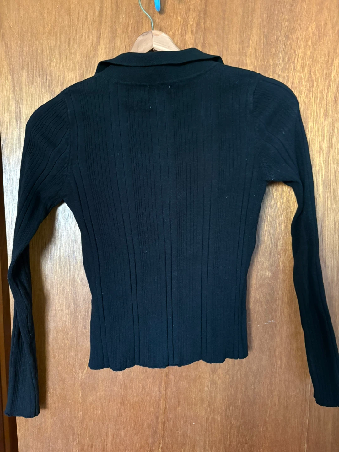 🌱Princess Polly Black Ribbed Collared Long Sleeve Top XS/S🌱 - photo 3