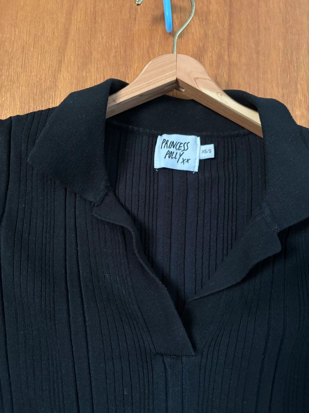 🌱Princess Polly Black Ribbed Collared Long Sleeve Top XS/S🌱 - photo 2