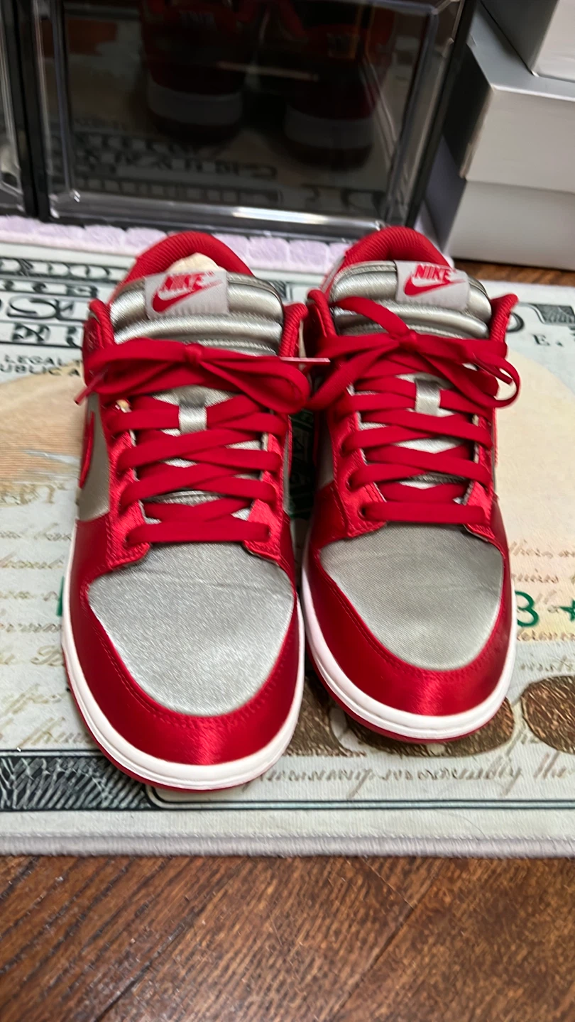 Nike Dunk Low Red and Silver Satin Sneakers - photo 3
