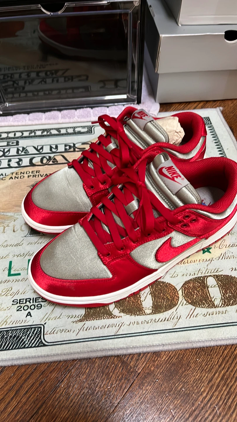 Nike Dunk Low Red and Silver Satin Sneakers - photo 2