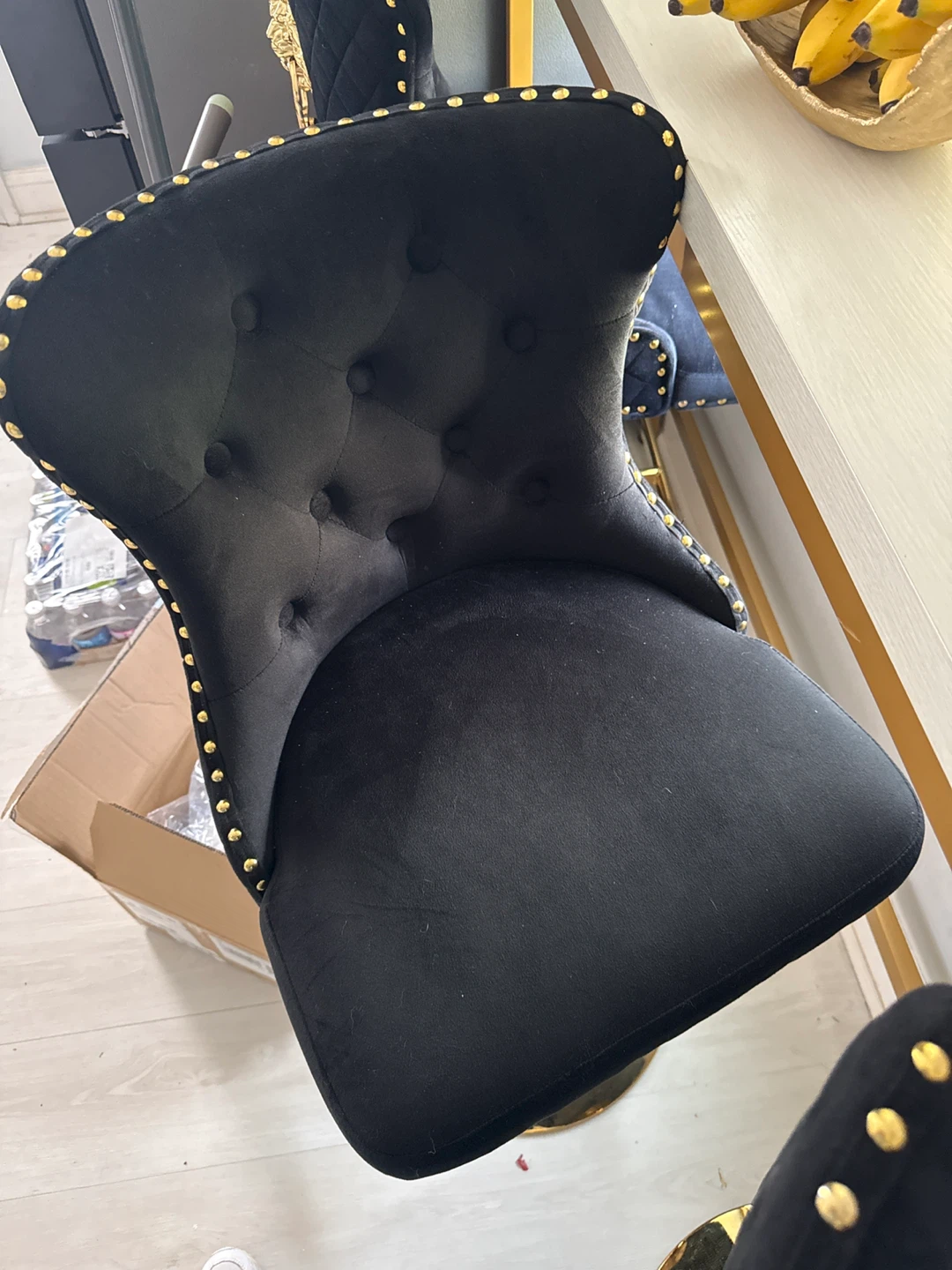Black Velvet Bar Stool with Gold Lion Head - photo 2